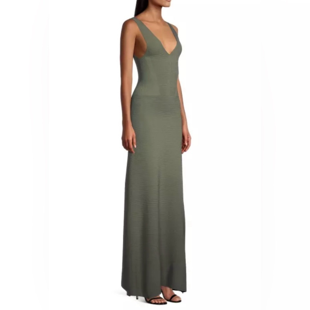 Emporio Armani Seamless Ottoman Maxi Dress In Olive Green - Picture 2 of 7